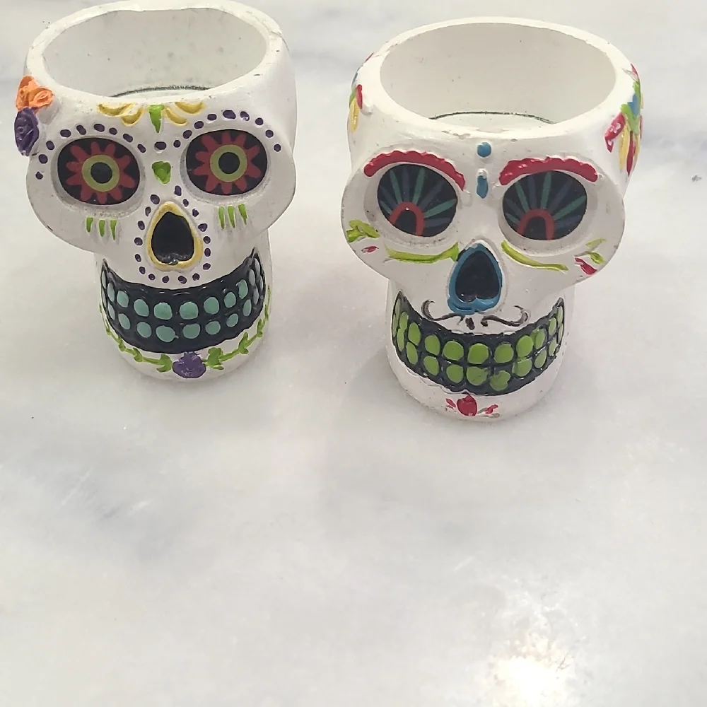 Williams Sonoma Vibrant Skull Candle Holders - Picture 1 of 6